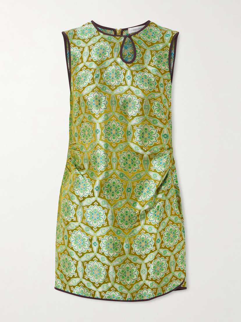 Christopher Esber Palmira Ruched Cutout Floral Brocade Mini Dress
