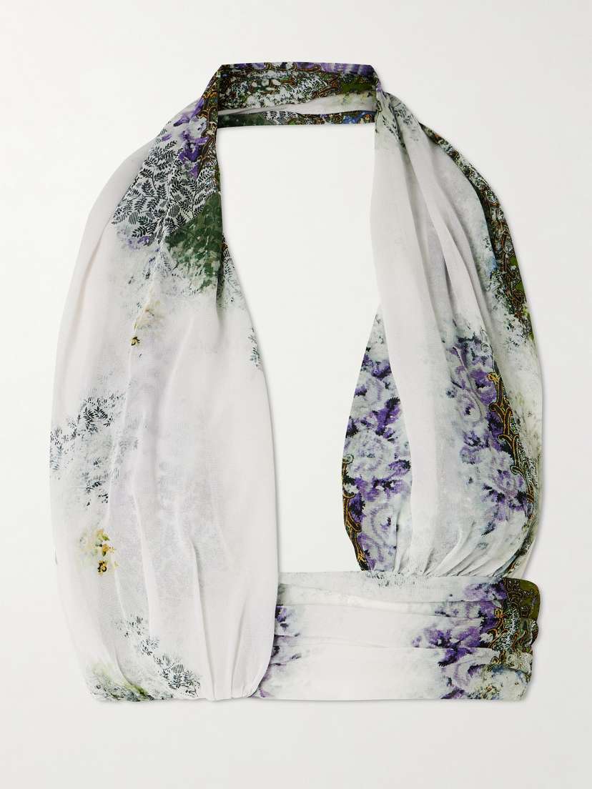 Christopher Esber Absence Cropped Printed Silk-chiffon Halterneck Top