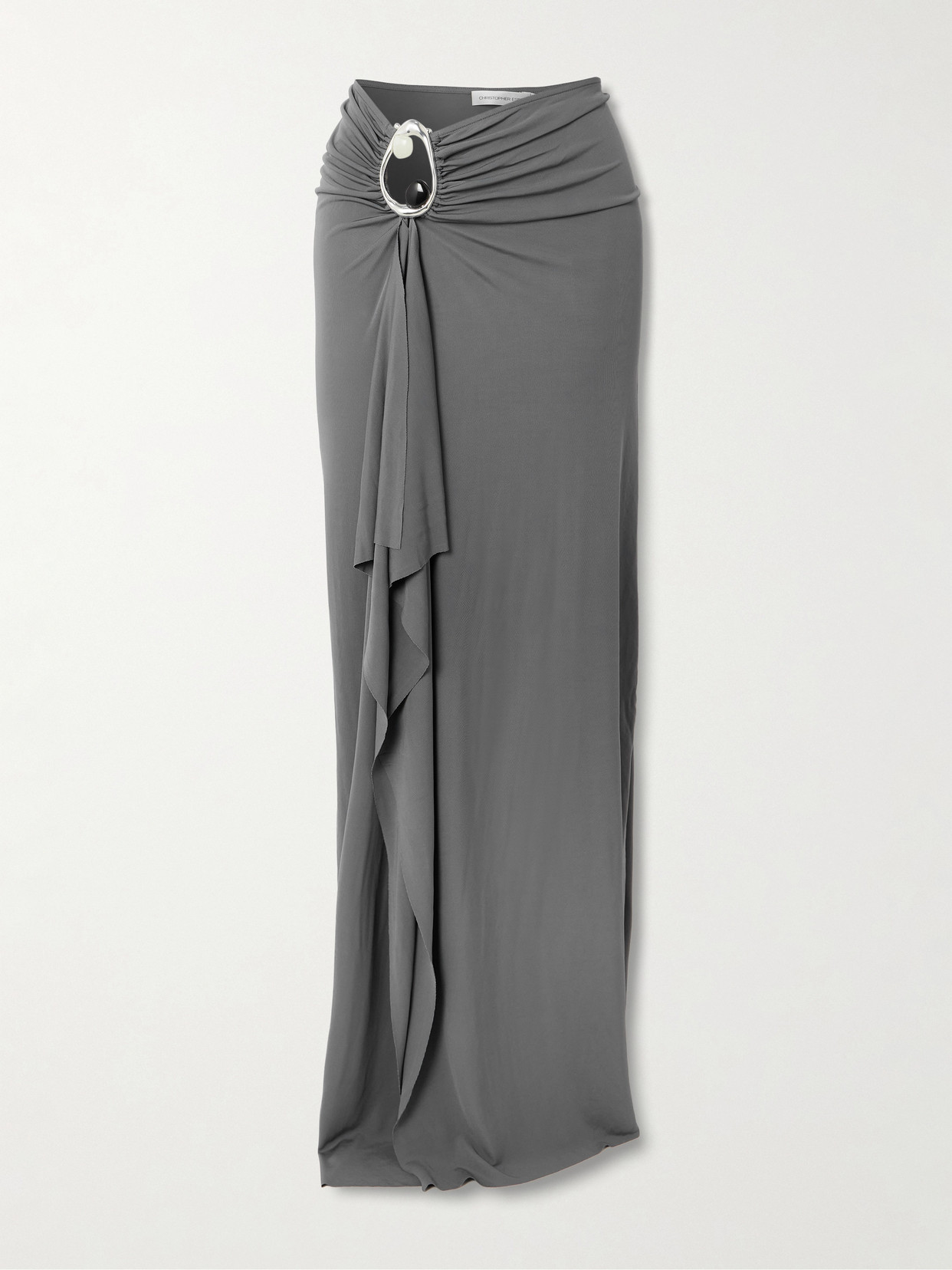 Orica Asymmetric Embellished Ruched Draped Jersey Maxi