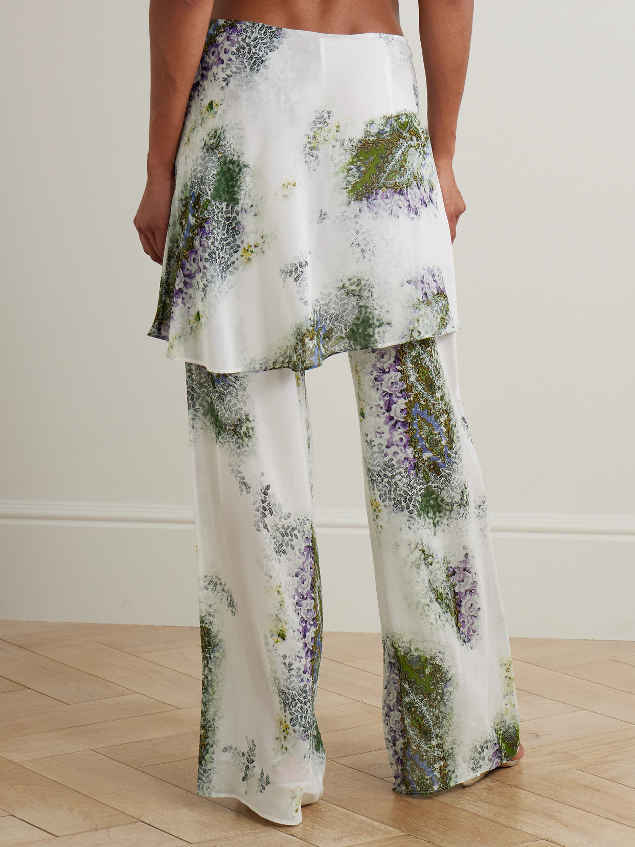 Christopher Esber Absence Layered Printed Silk-chiffon Wide-leg Pants In White