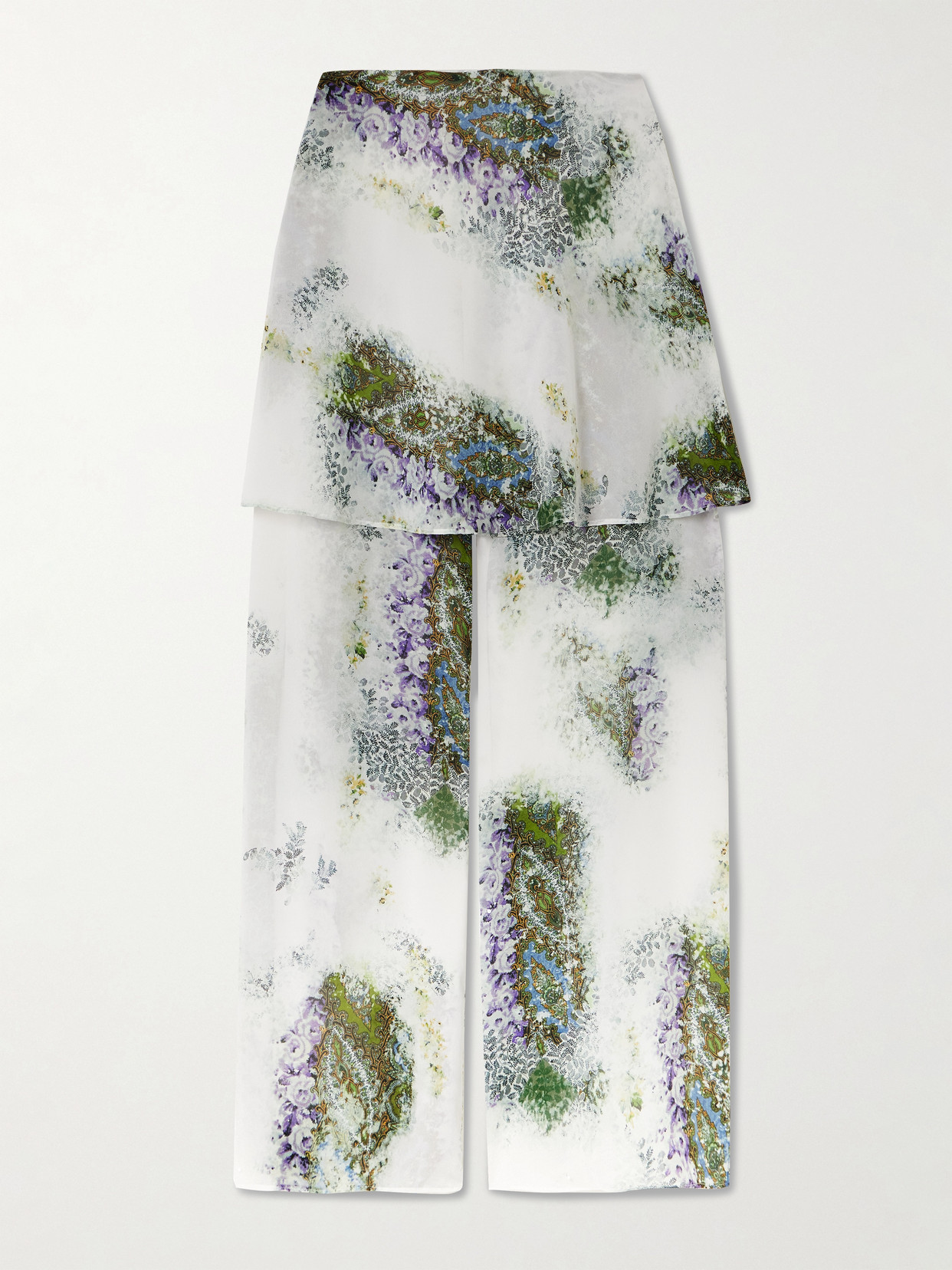 Christopher Esber Absence Layered Printed Silk-chiffon Wide-leg Pants In White