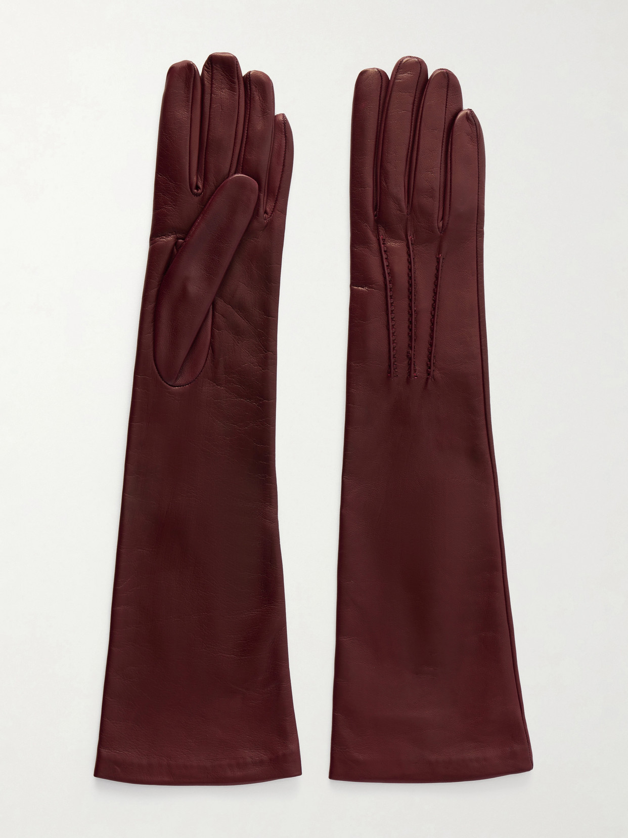 Nour Hammour Leather Gloves In Burgundy