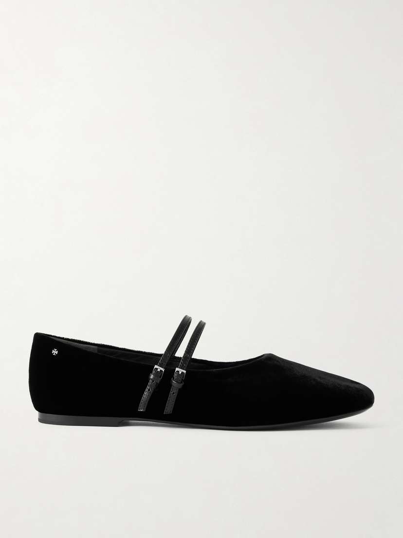 Tory Burch Leather-trimmed Velvet Mary Jane Ballet Flats