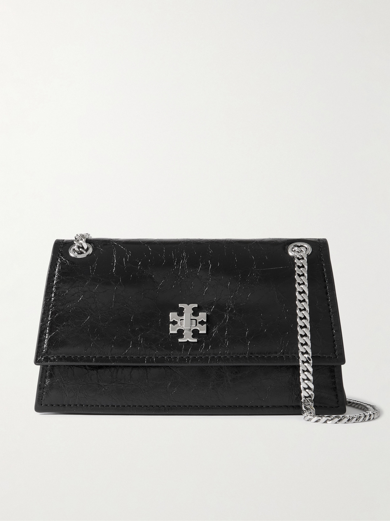 Tory Burch Kira Black Crossbody Bag With Chain Strap And Metallic Logo On The Front In Leather Woman In Black