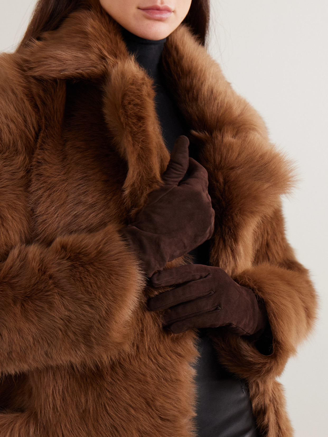 Nour Hammour Suede Gloves In Brown