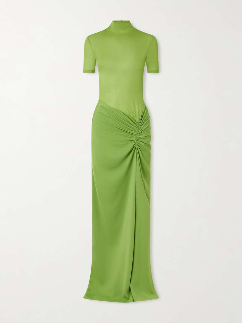 Christopher Esber Fusion Jersey And Gathered Crepe Mock-neck Maxi Dress
