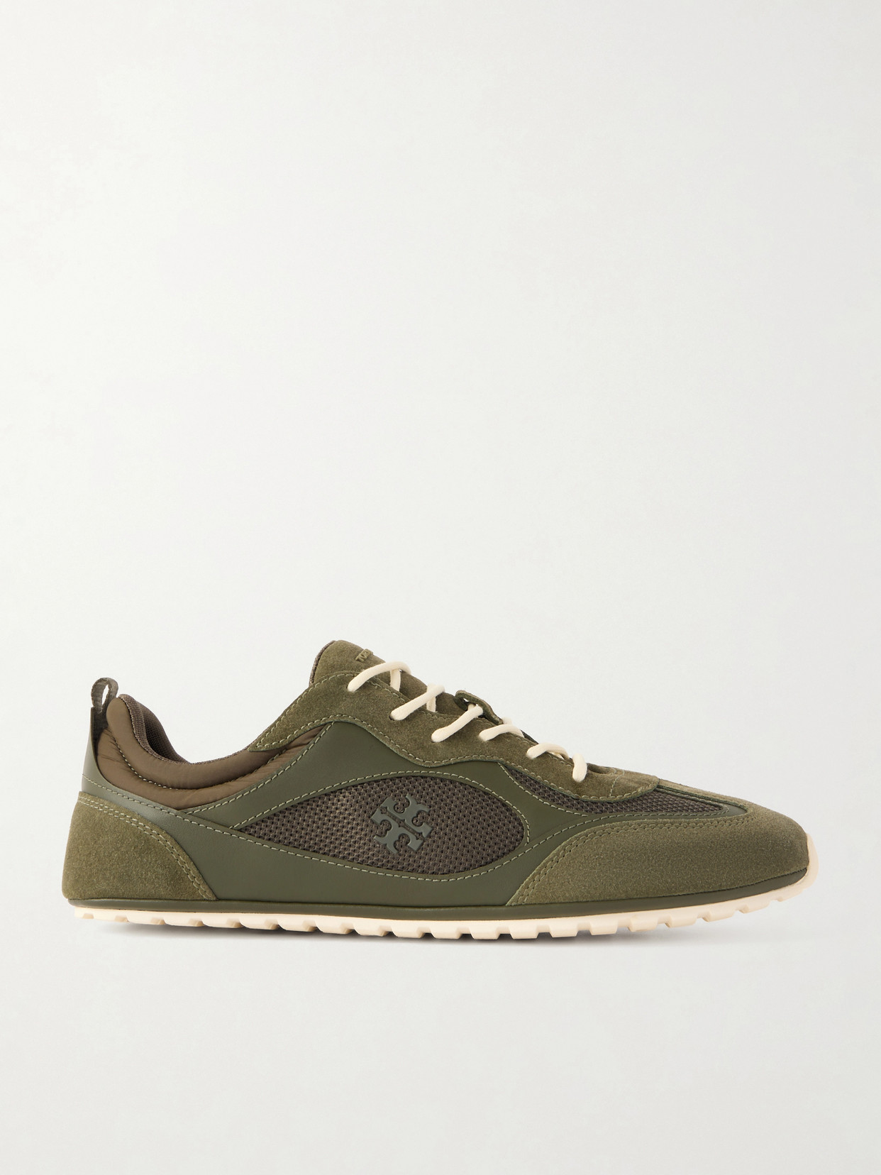 Tory Burch Field Shell-trimmed Mesh, Leather And Suede Sneakers In Green