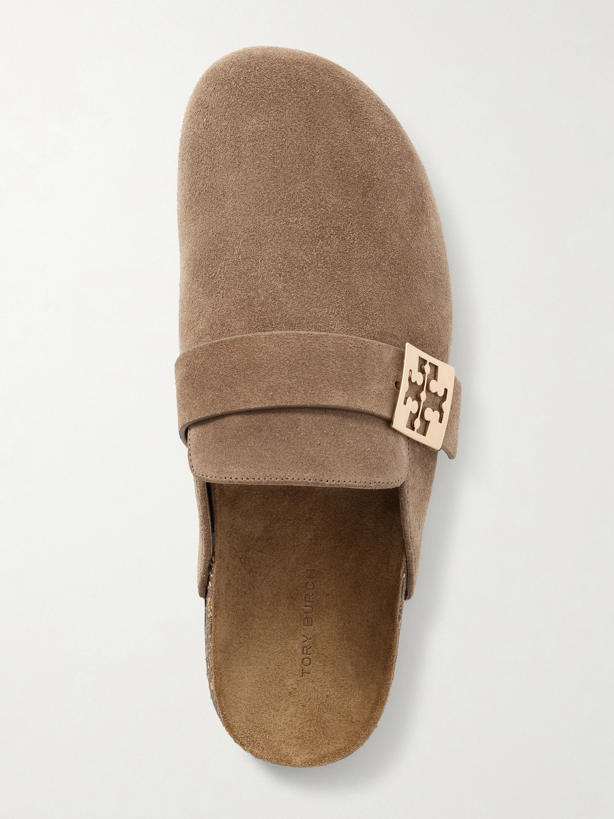 Tory Burch Mellow Beige Slip-on Mule With Metallic Logo Buckle In Suede Woman In Brown