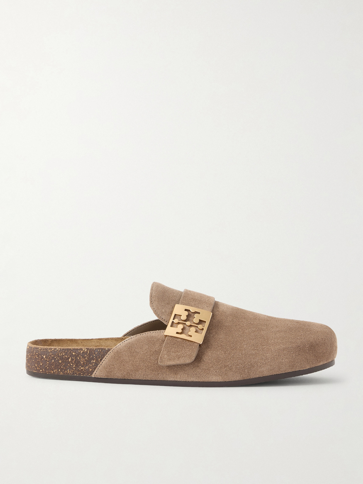 Tory Burch Mellow Beige Slip-on Mule With Metallic Logo Buckle In Suede Woman In Brown