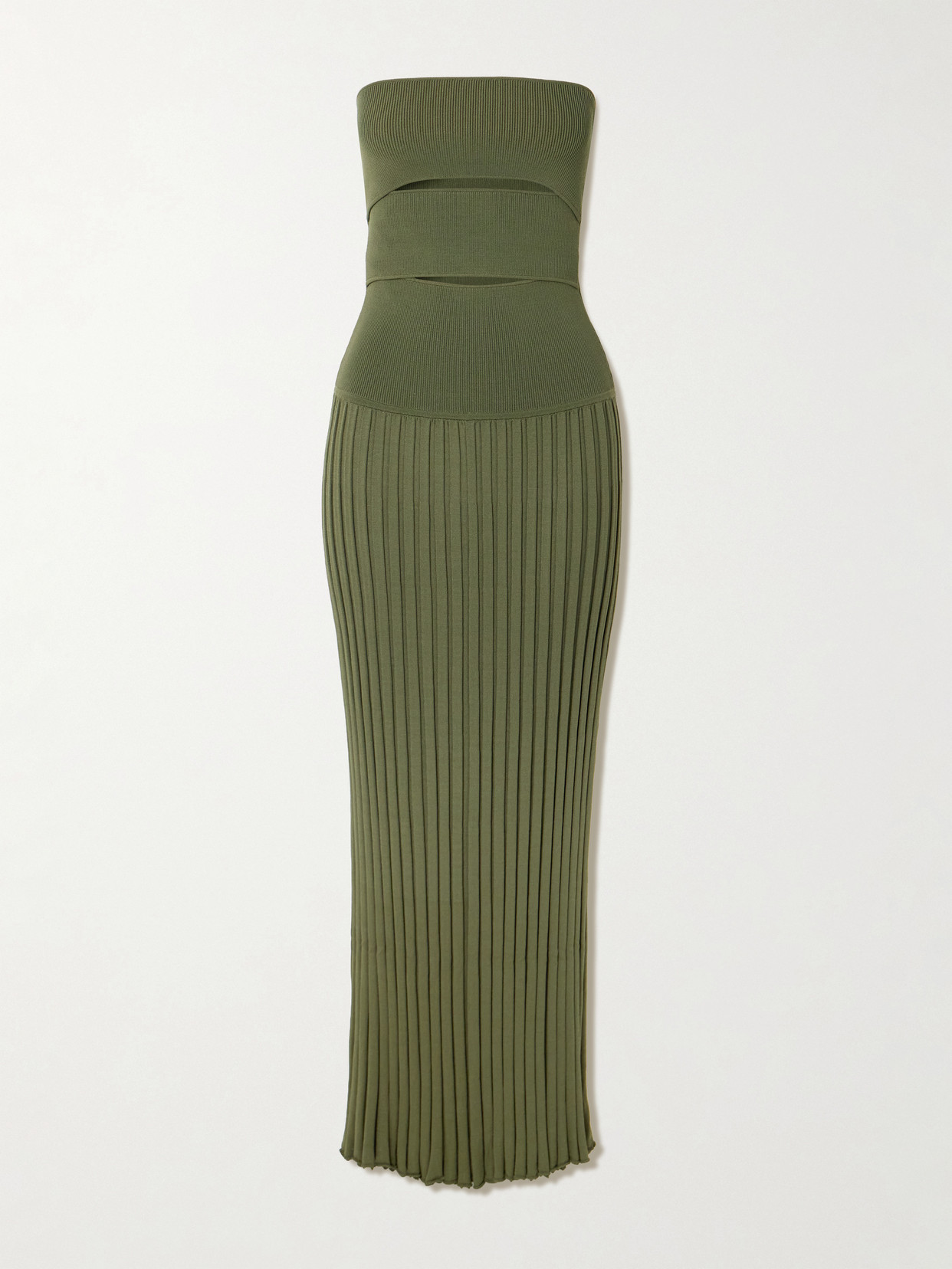 Christopher Esber Sunray Strapless Cutout Ribbed-knit Dress In Green