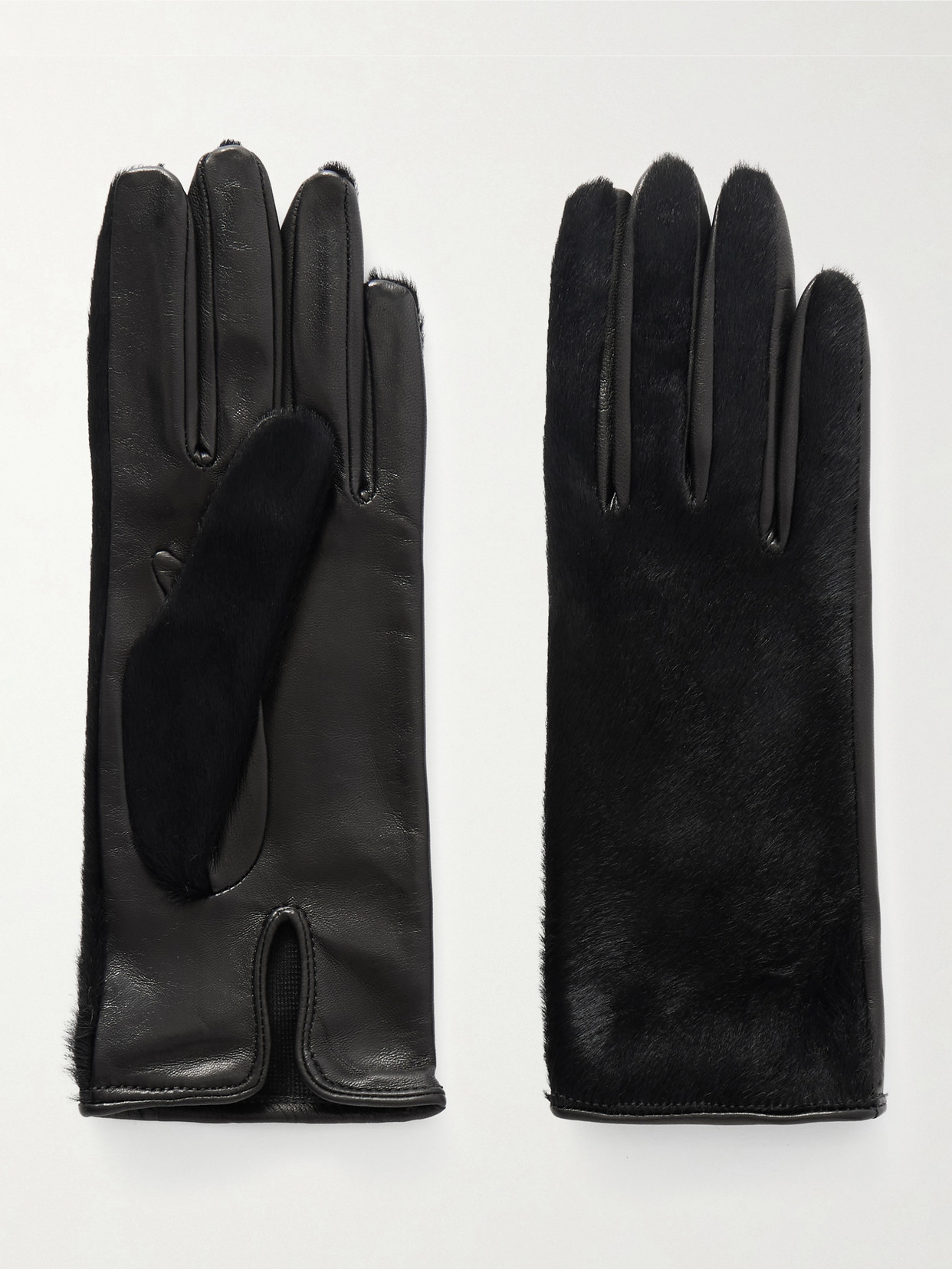 Nour Hammour Calf Hair And Leather Gloves In Black