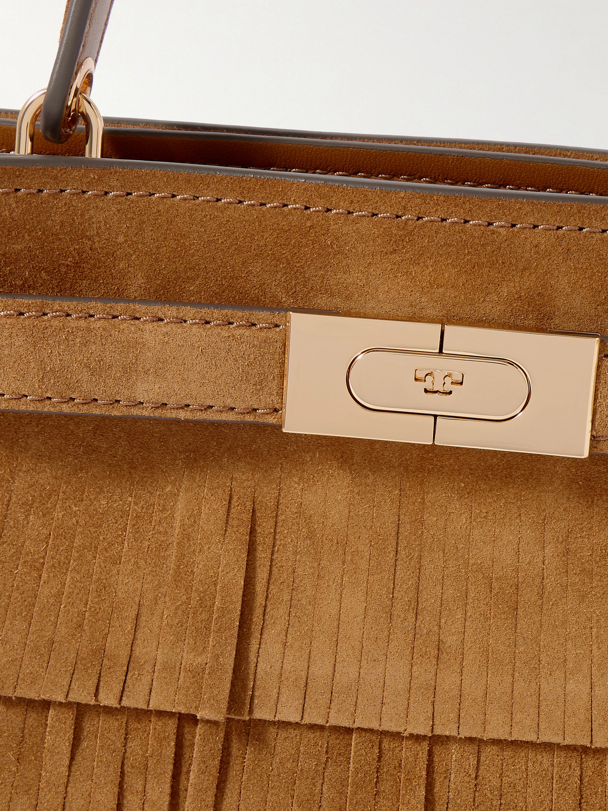 Tory Burch Petite Lee Radziwill Fringed Whipstitched Suede Shoulder Bag In Brown