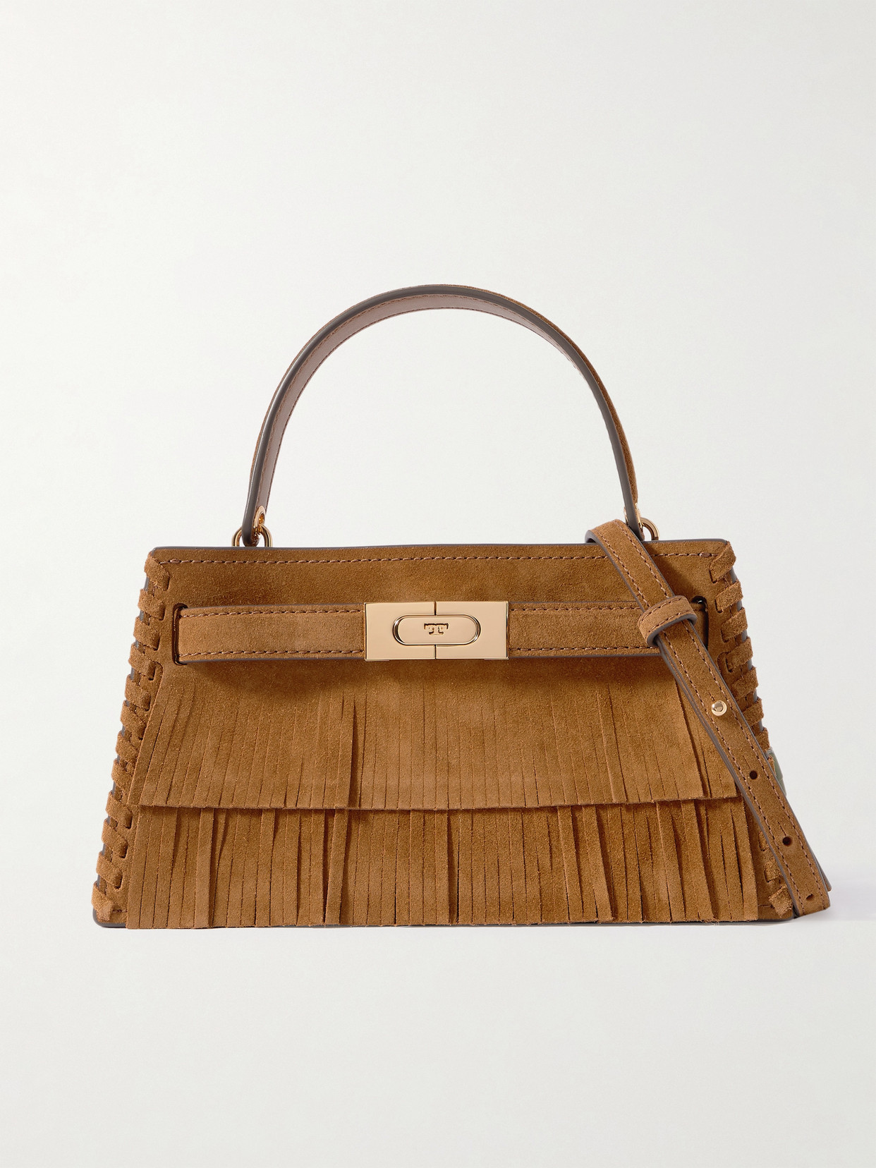 Tory Burch Petite Lee Radziwill Fringed Whipstitched Suede Shoulder Bag In Brown