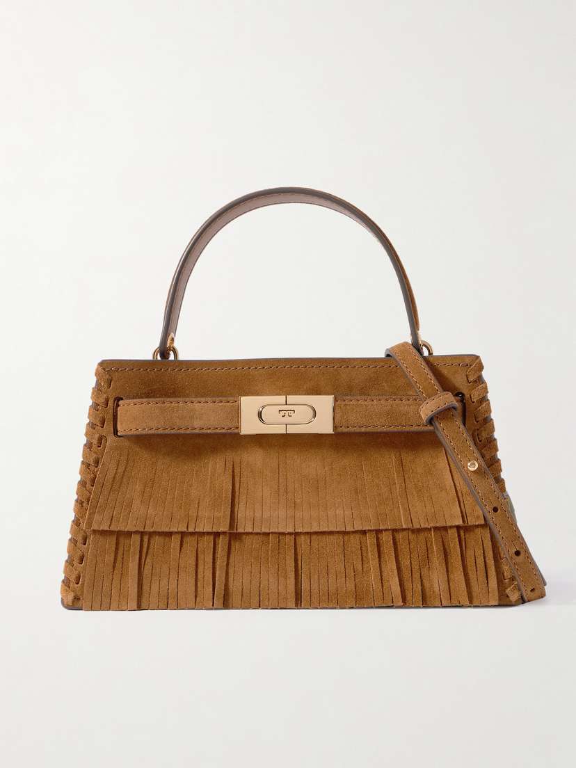 Tory Burch Petite Lee Radziwill Fringed Whipstitched Suede Shoulder Bag