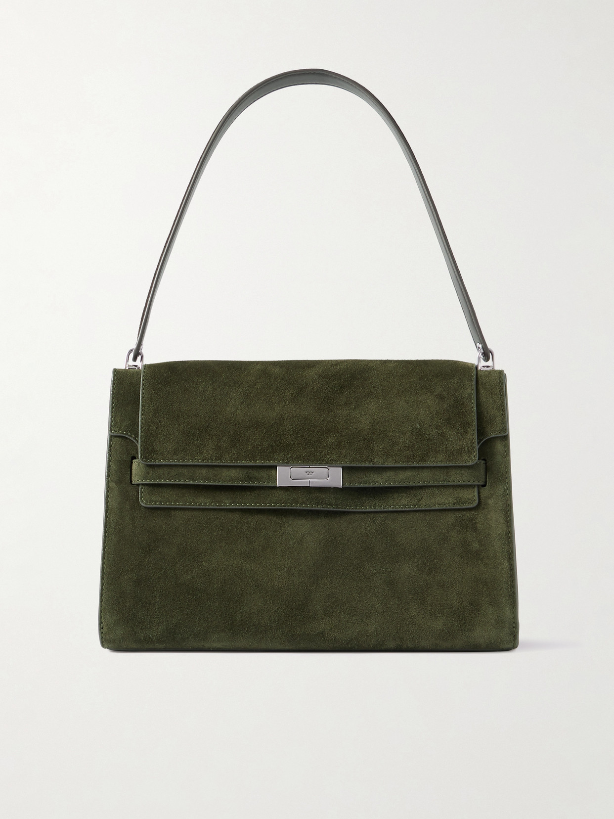 Tory Burch Lee Radziwill Large Suede Shoulder Bag In Green