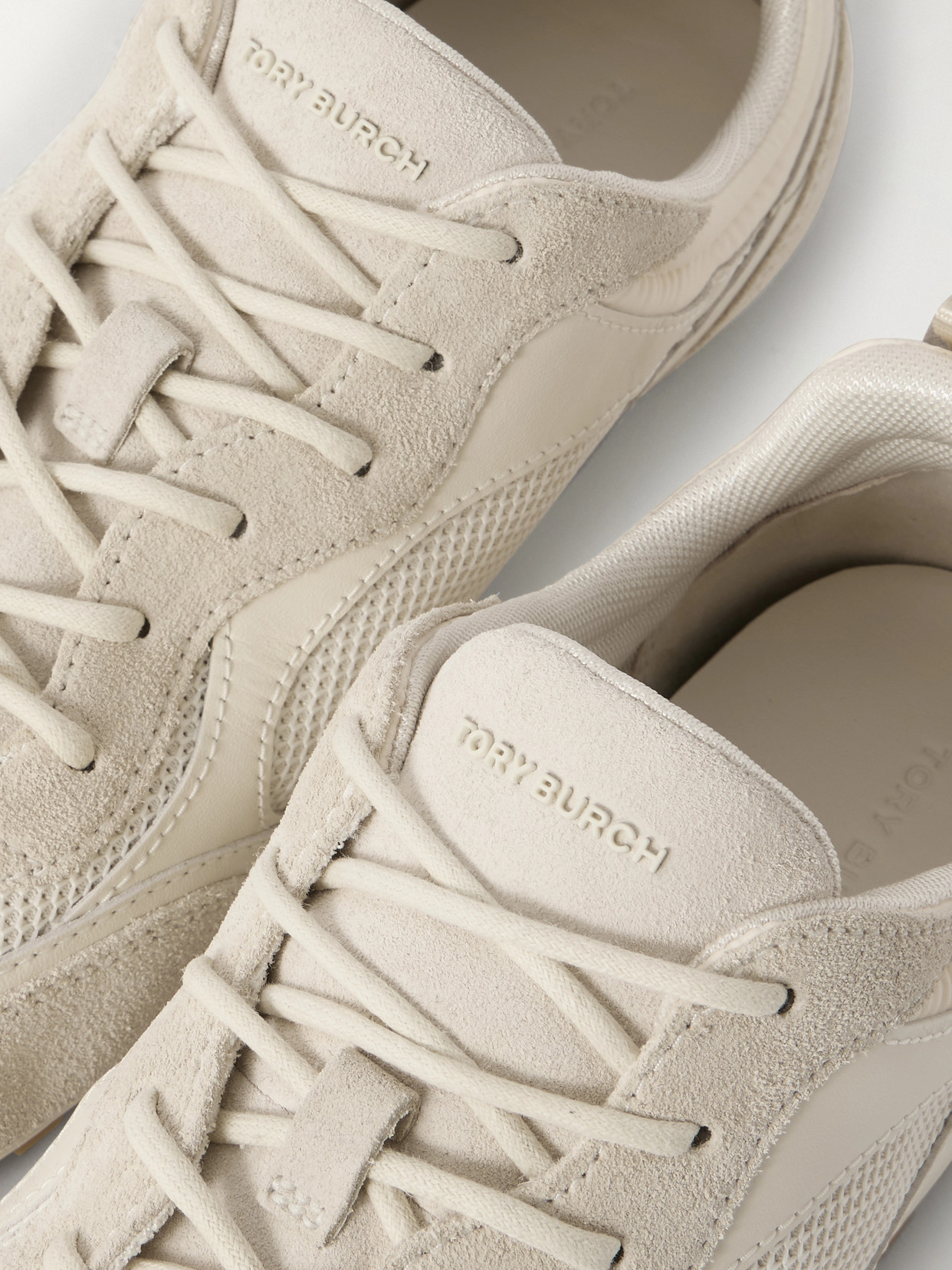 Tory Burch Field Leather, Mesh And Suede Sneakers In White