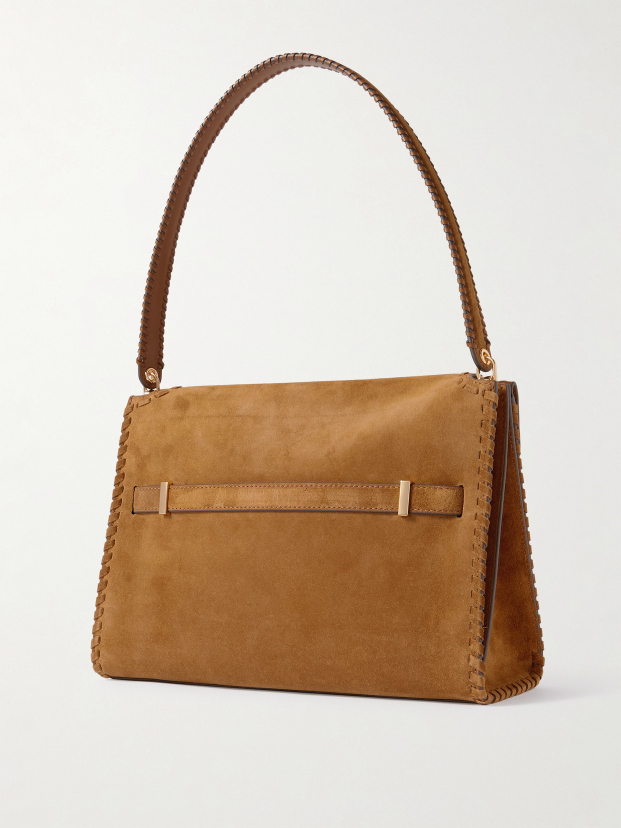 Tory Burch Lee Radziwill Large Leather-trimmed Whipstitched Suede Shoulder Bag In Brown