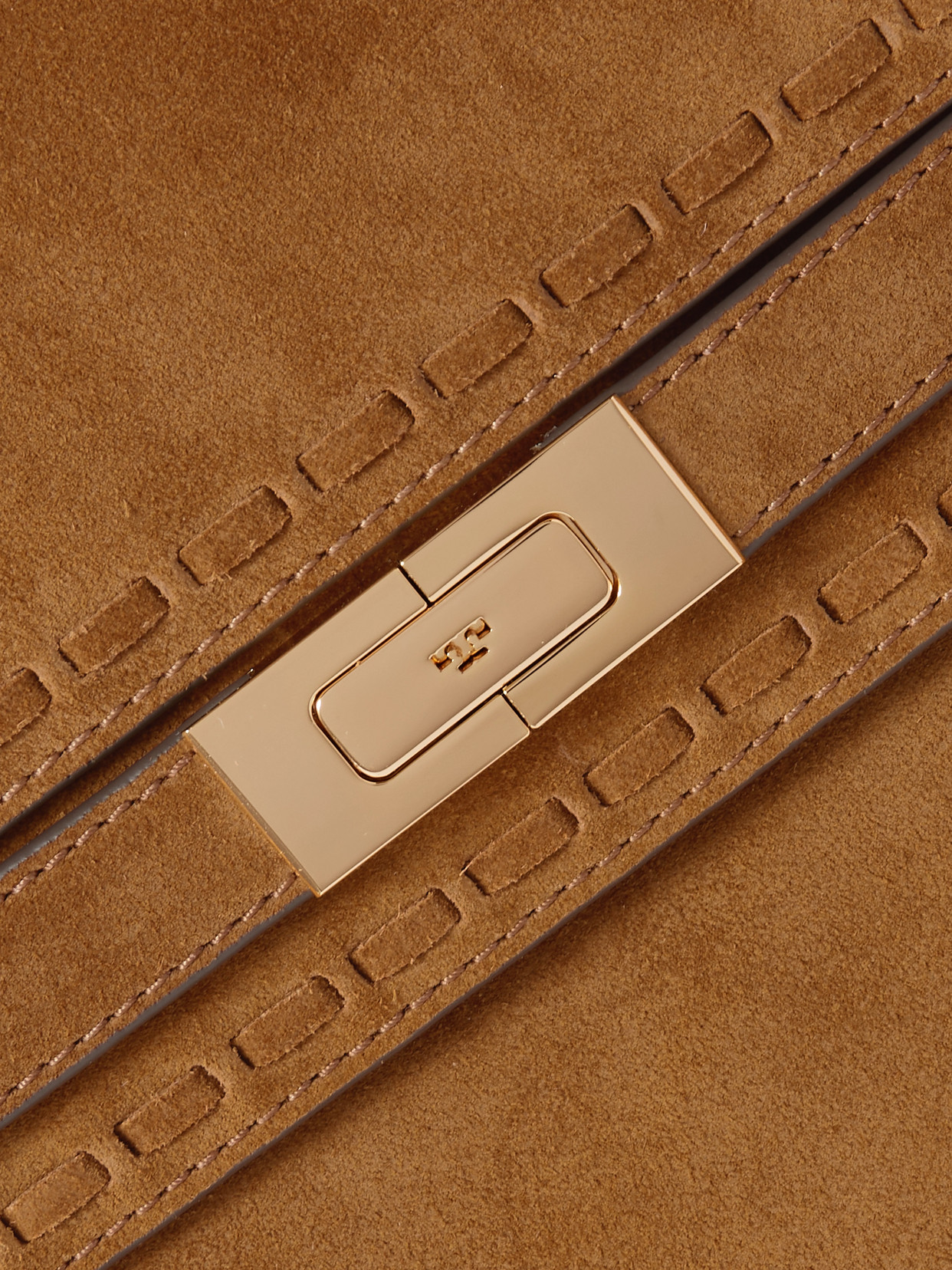 Tory Burch Lee Radziwill Large Leather-trimmed Whipstitched Suede Shoulder Bag In Brown