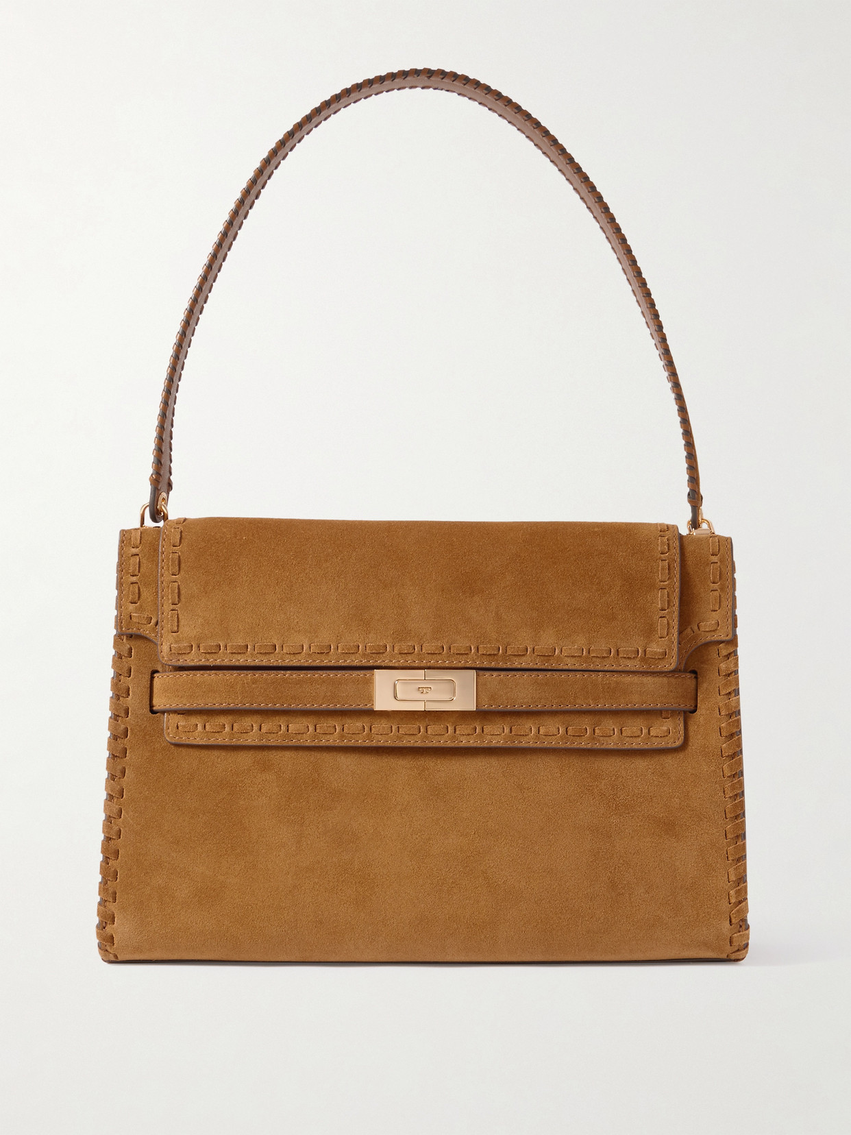 Tory Burch Lee Radziwill Large Leather-trimmed Whipstitched Suede Shoulder Bag In Brown