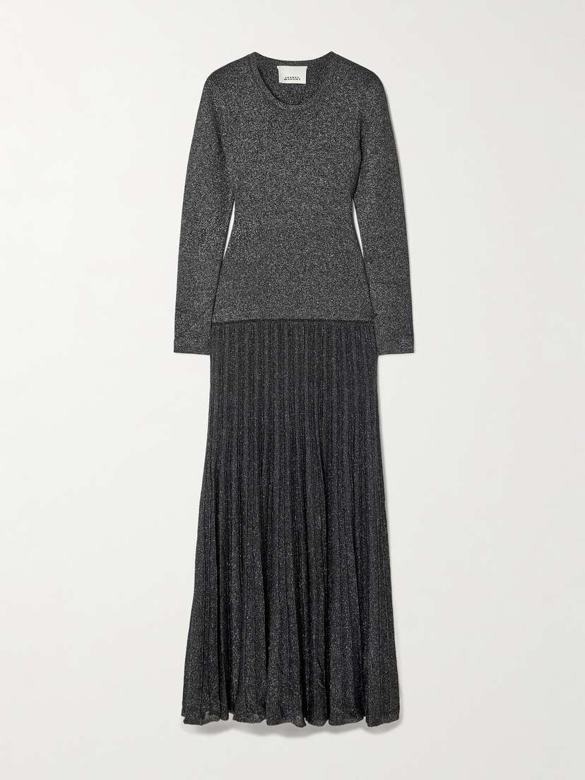 Isabel Marant Guetty Pleated Metallic-knit Midi Dress