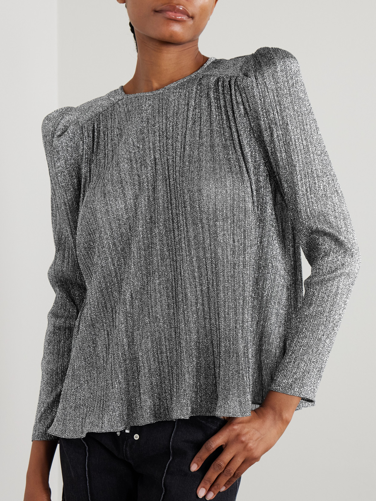 Isabel Marant Elyia Gathered Lamé Blouse In Silver