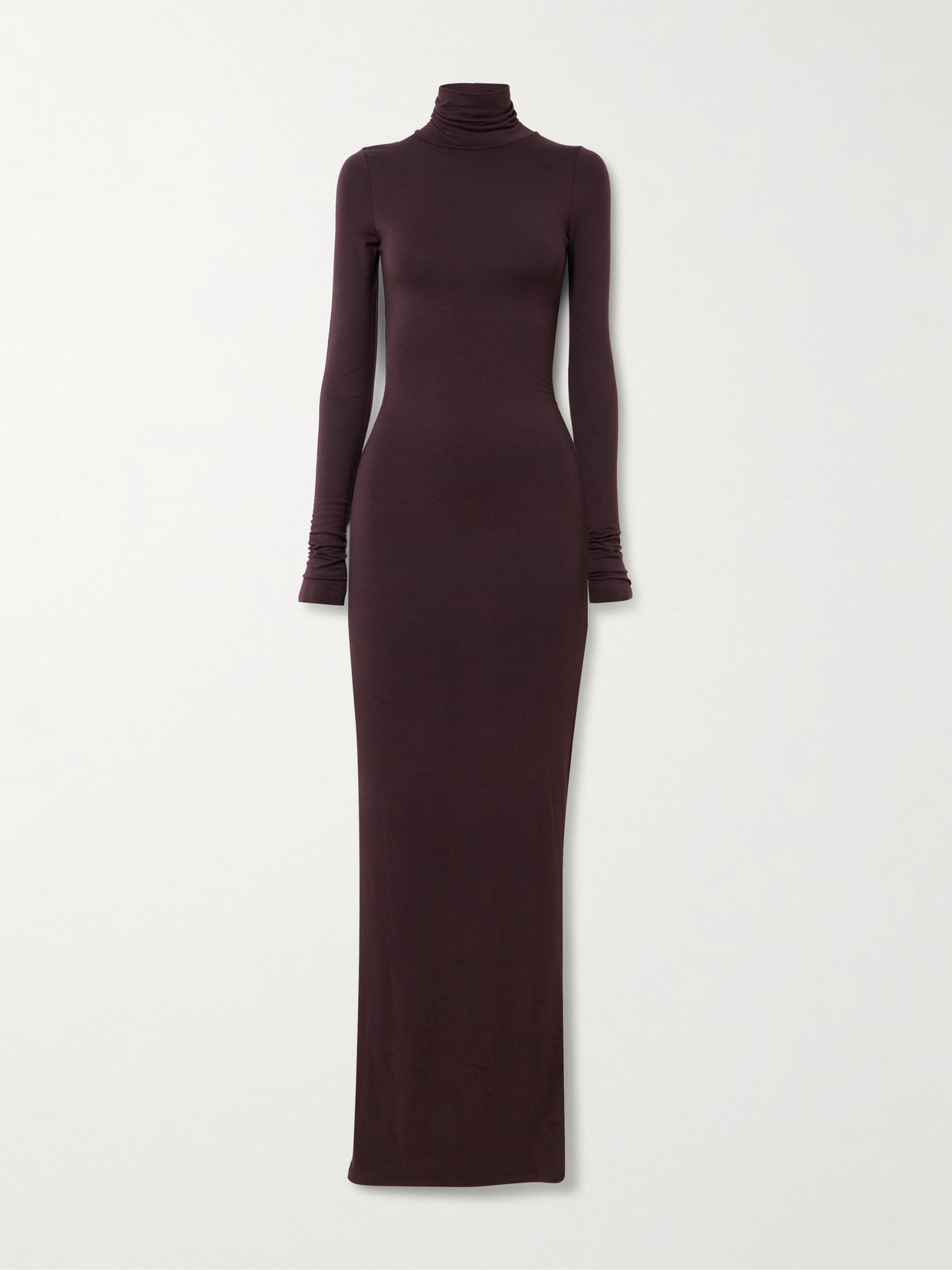 Éterne Stretch-modal Jersey Turtleneck Maxi Dress In Brown