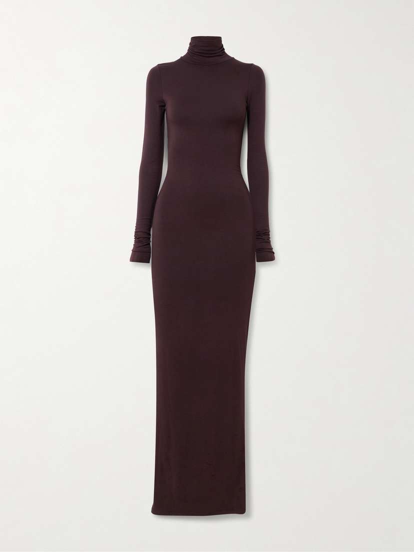 ÉTERNE Stretch-modal Jersey Turtleneck Maxi Dress