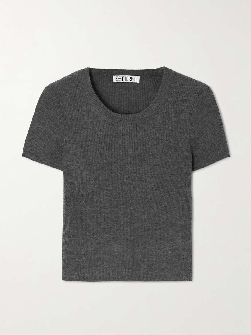 ÉTERNE Baby Tee Cropped Ribbed Cashmere T-shirt