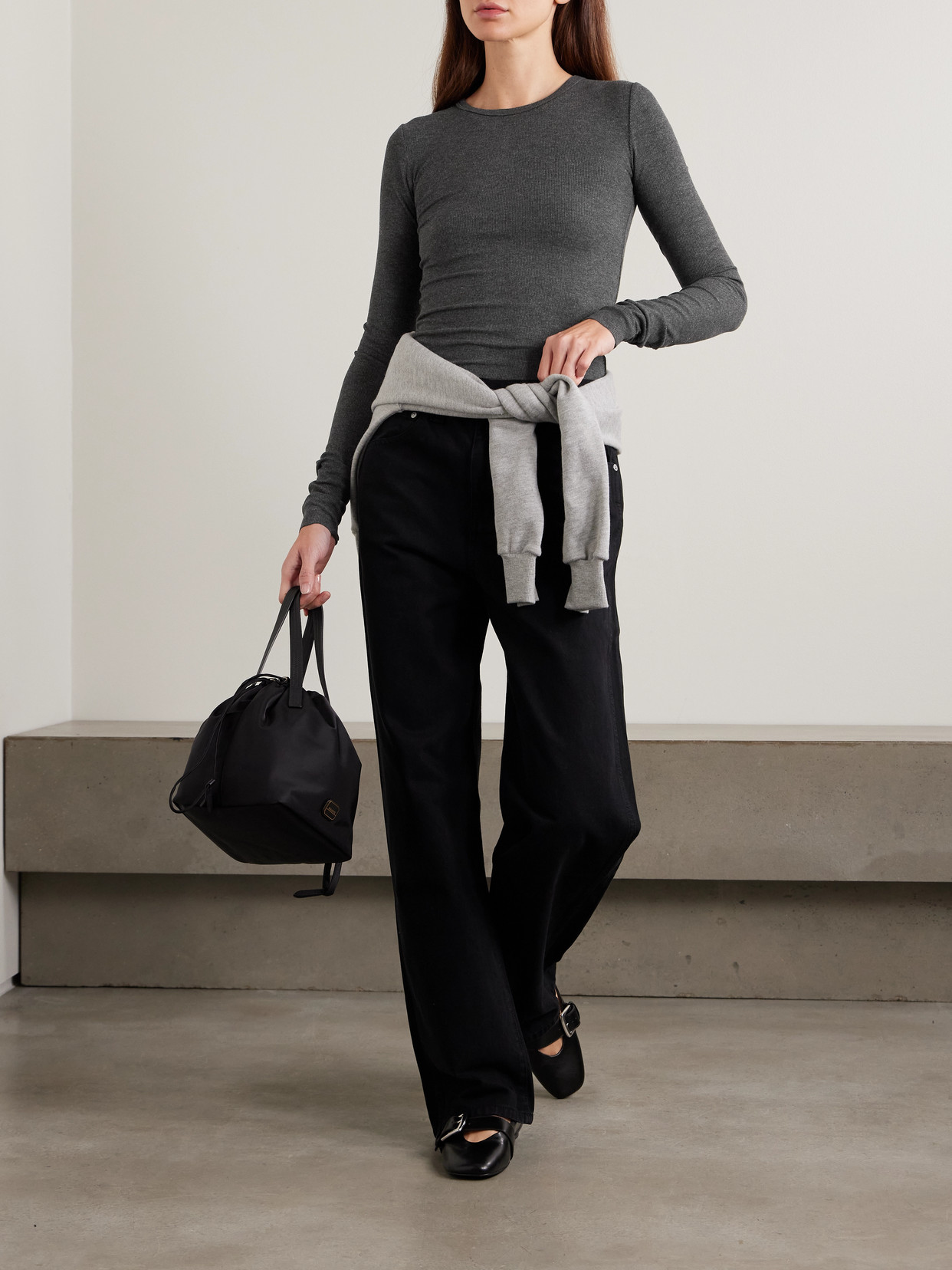 Éterne Ribbed Jersey Top In Gray