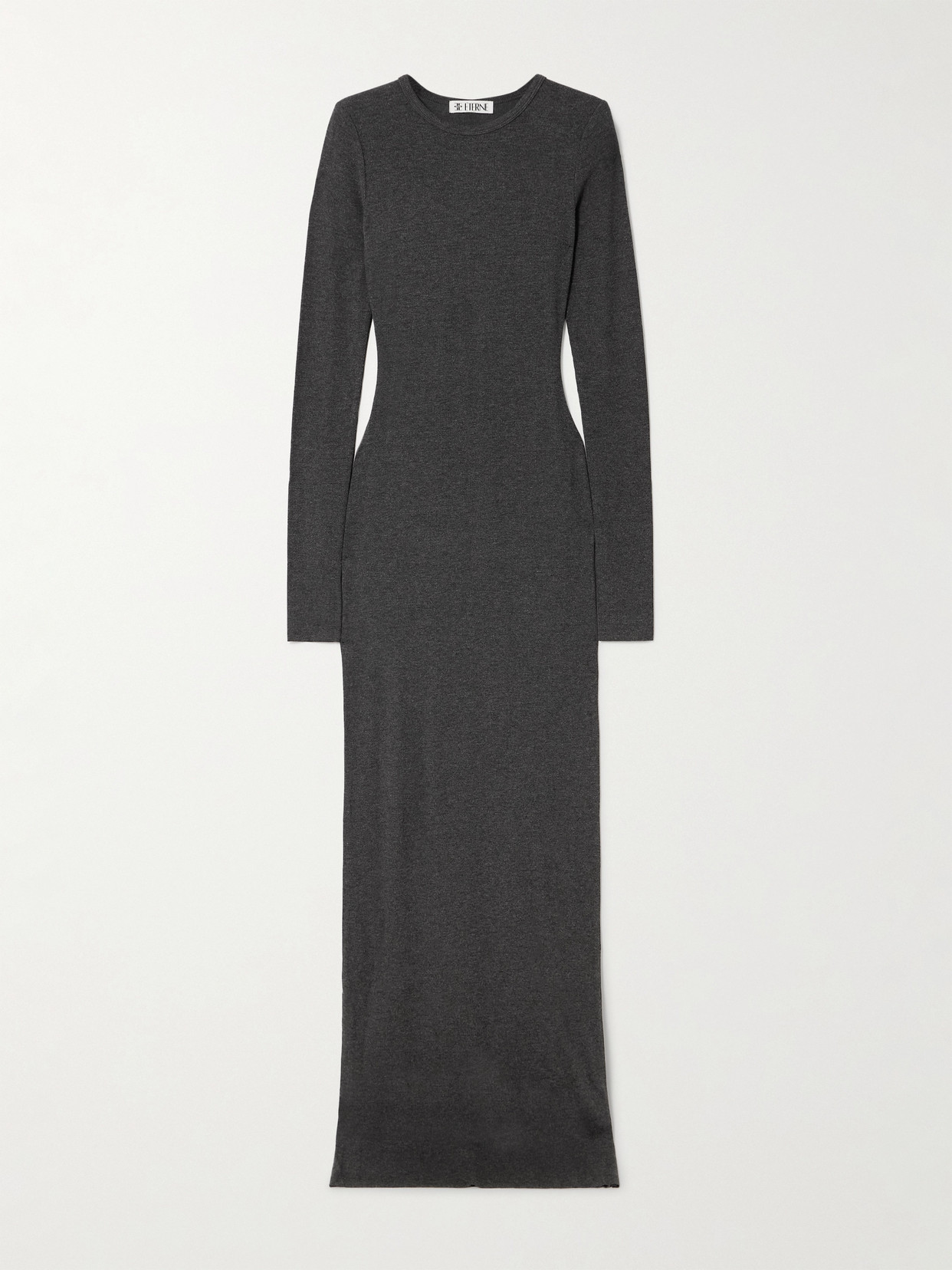 Éterne Long Sleeved Crew Neck Ribbed Stretch-jersey Maxi Dress In Gray
