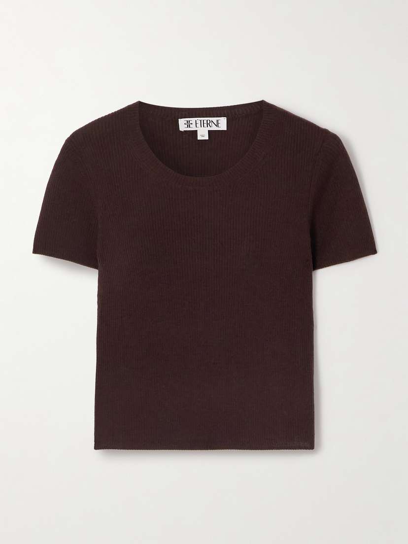 ÉTERNE Baby Tee Cropped Ribbed Cashmere T-shirt