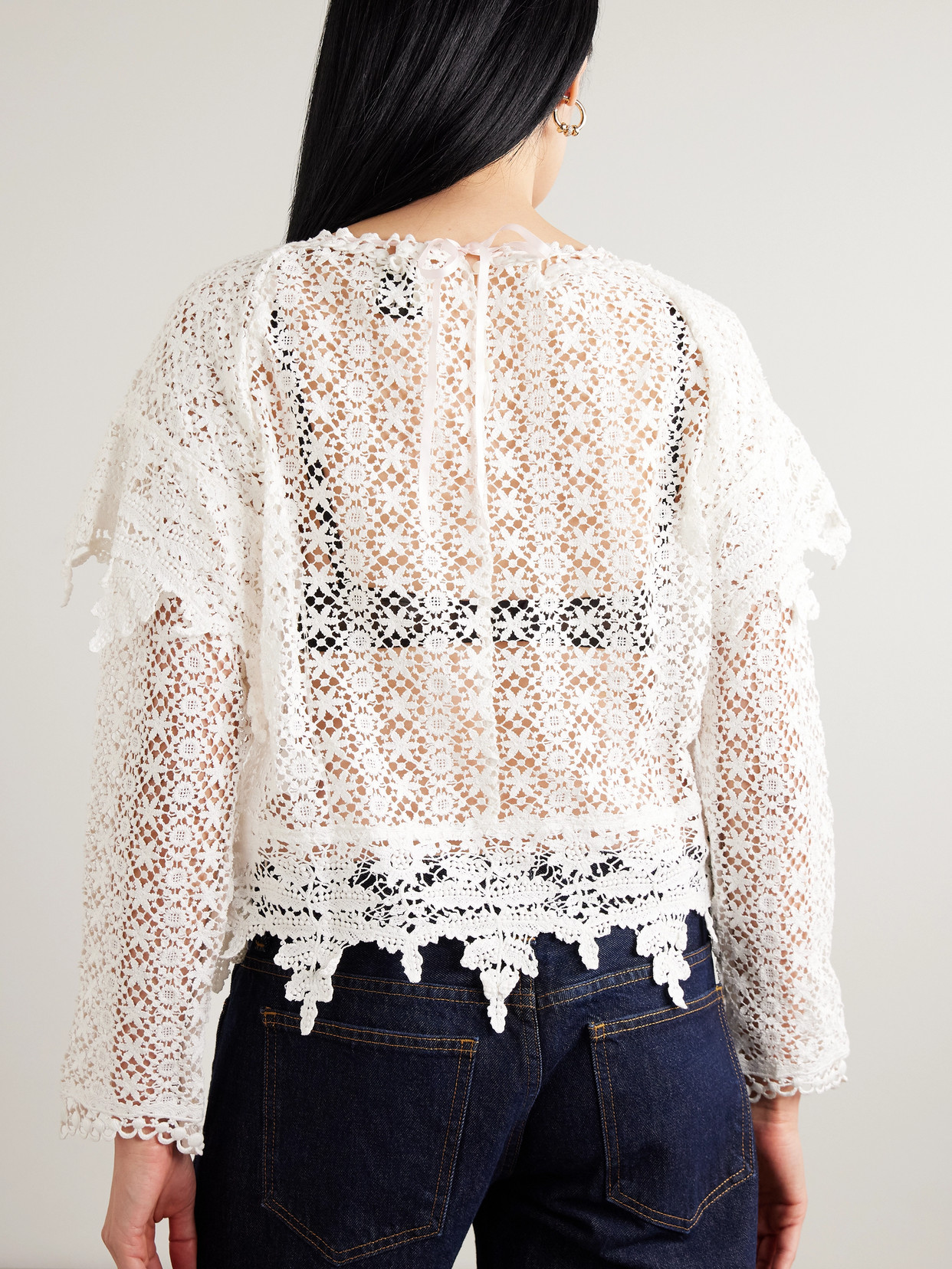 Isabel Marant Hyliana Knit Cotton Lace Top In White