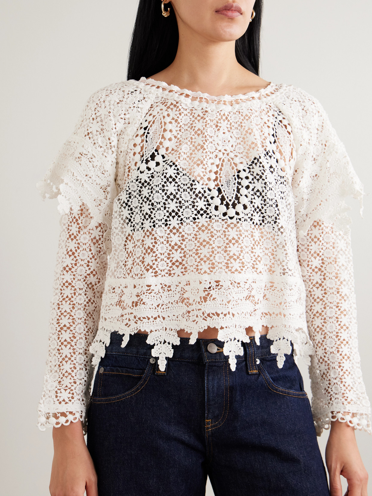 Isabel Marant Hyliana Knit Cotton Lace Top In White