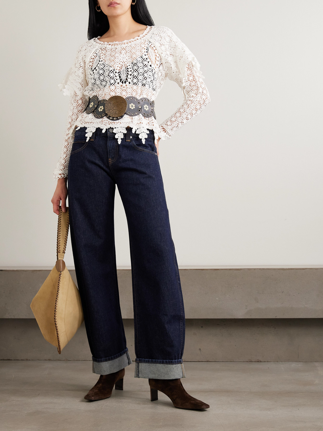 Isabel Marant Hyliana Knit Cotton Lace Top In White