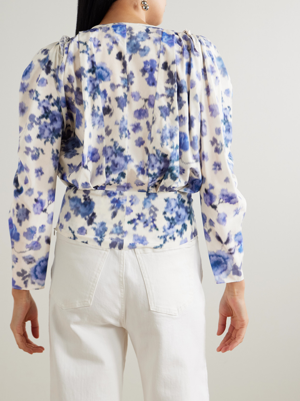 Zarga Pleated Floral-Print Silk-Blend Blouse