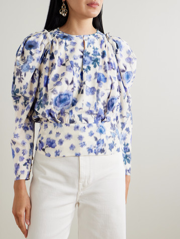Isabel Marant Zarga pleated floral-print silk-blend blouse
