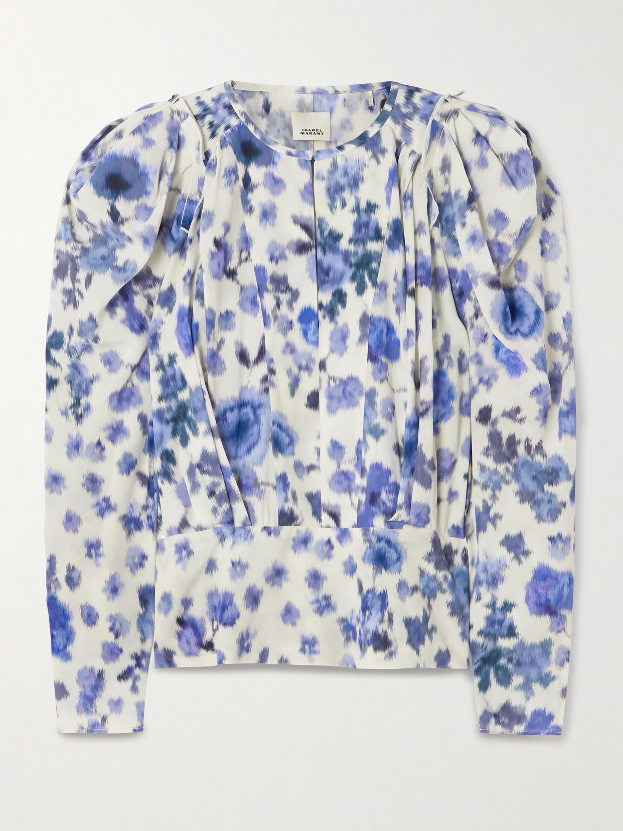 Isabel Marant Zarga Pleated Floral-print Silk-blend Blouse In Blue