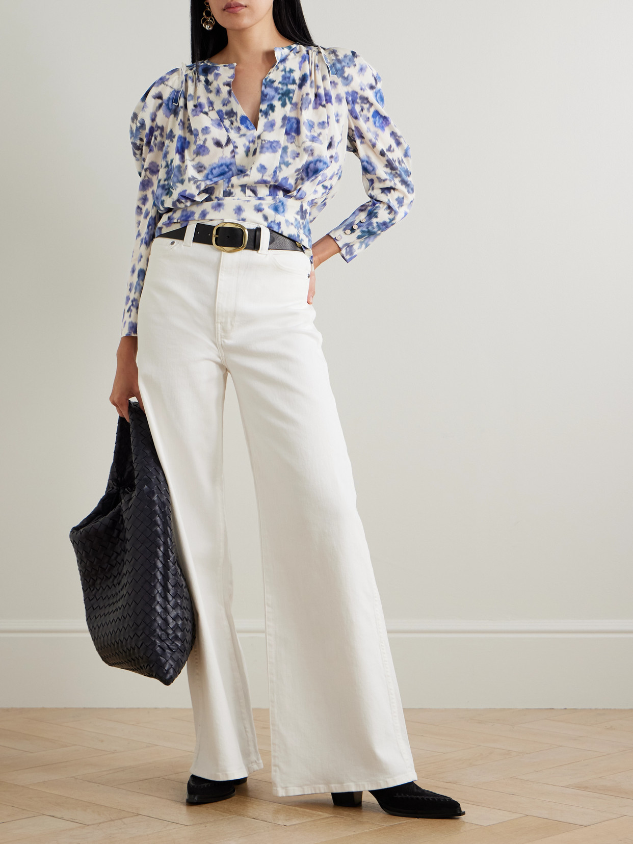 Zarga Pleated Floral-Print Silk-Blend Blouse