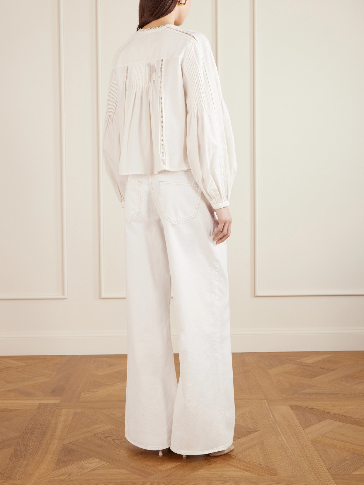 Isabel Marant Cubraly Lace-trimmed Ruffled Pintucked Cotton-poplin Blouse In White