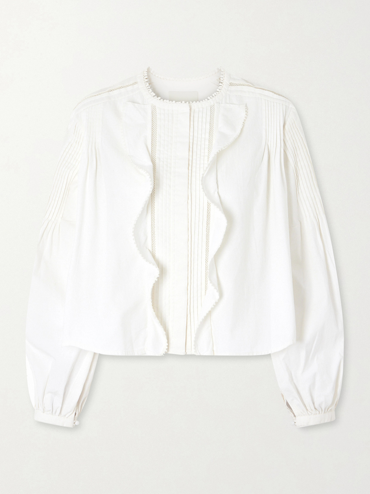 Isabel Marant Lace-trimmed Ruffled Pintucked Cotton-poplin Blouse In White