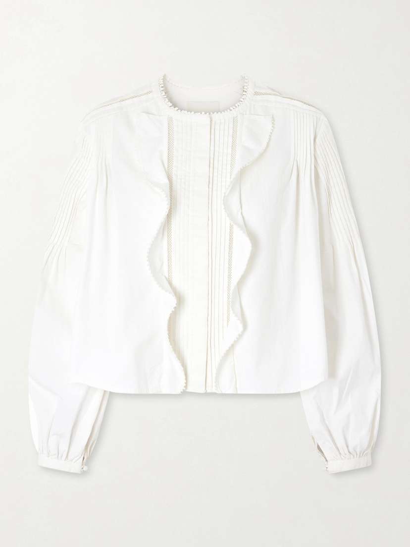 Isabel Marant Cubraly Lace-trimmed Ruffled Pintucked Cotton-poplin Blouse