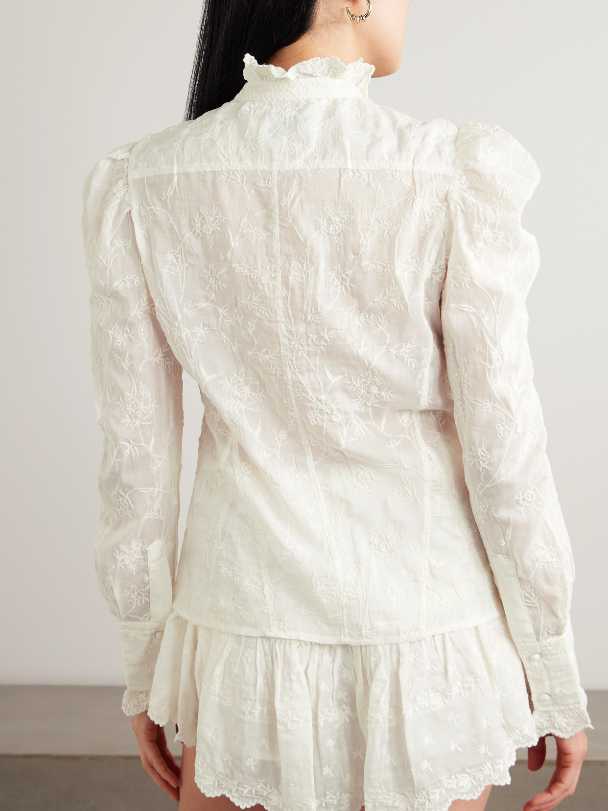 Zorica Ruffled Embroidered Cotton And Silk-Blend Voile Blouse