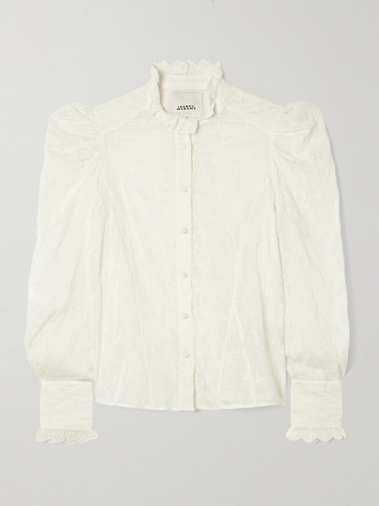Isabel Marant Zorica Ruffled Embroidered Cotton And Silk-blend Voile Blouse In Multi