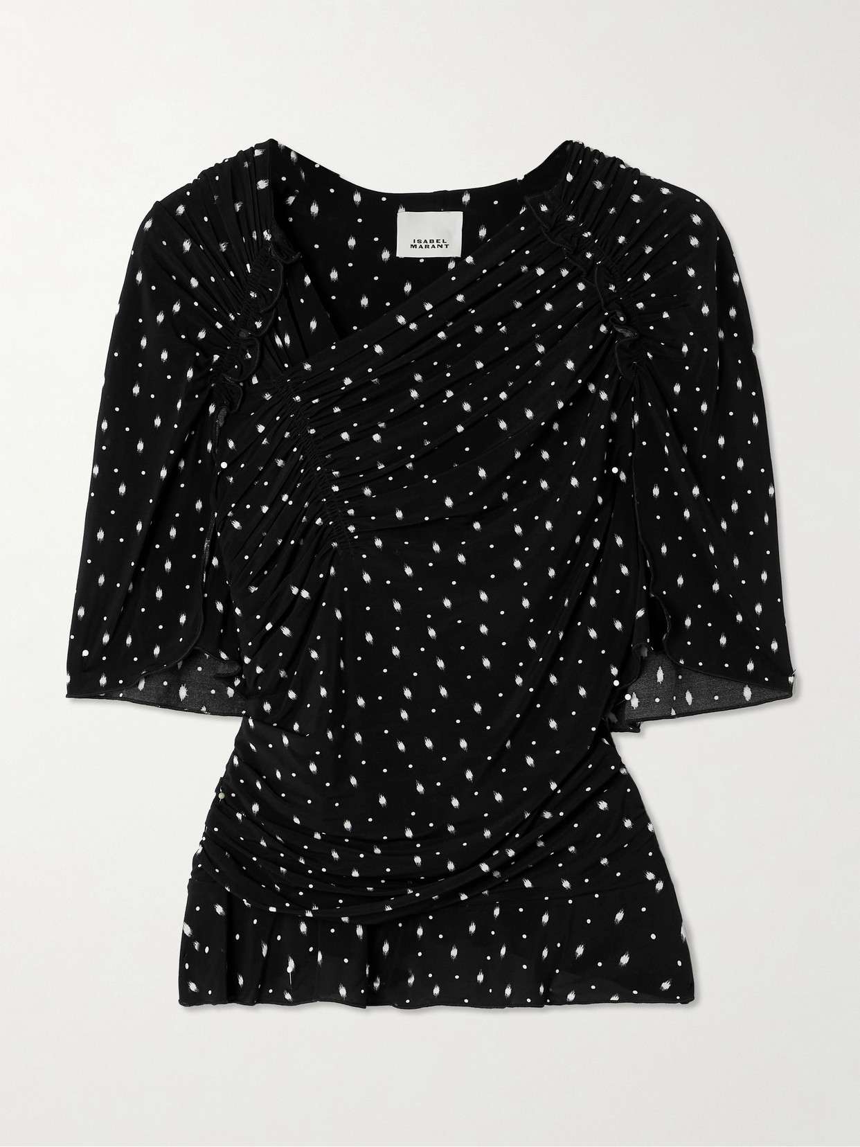 Isabel Marant Garla Ruched Printed Stretch-mesh Top In Black