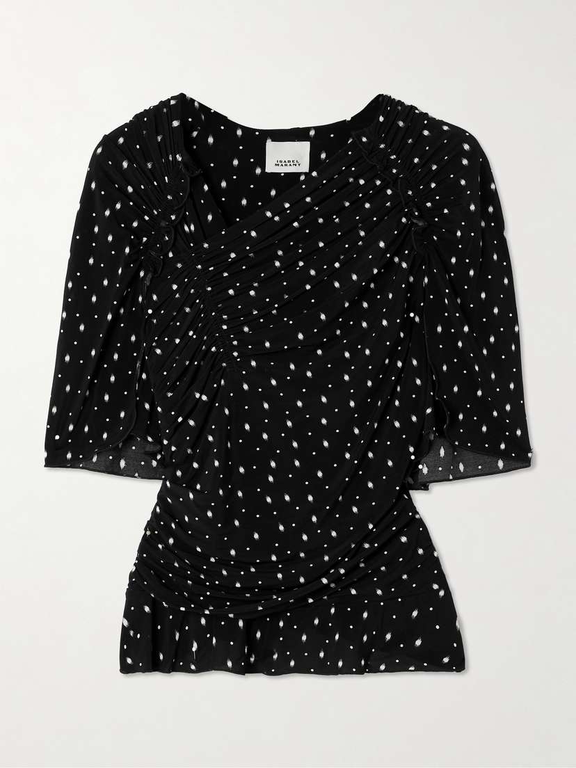 Isabel Marant Garla Ruched Printed Stretch-mesh Top