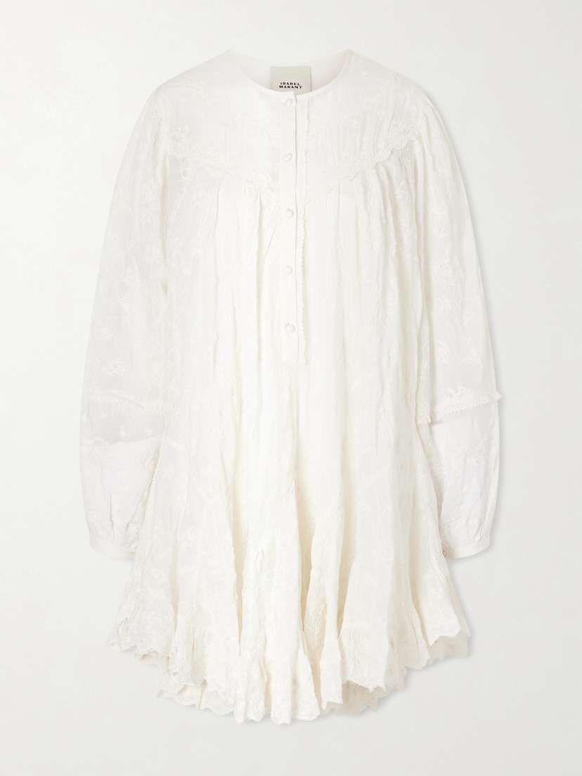 Isabel Marant Zame Ruffled Embroidered Cotton And Silk-blend Mini Dress
