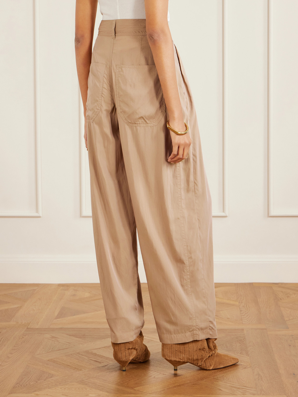 Isabel Marant Inaya High Waist Gathered Straight Leg Pants In Brown