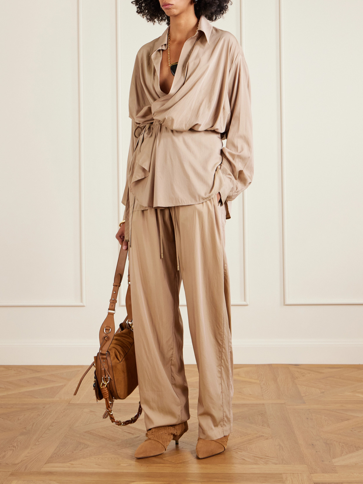 Isabel Marant Inaya High Waist Gathered Straight Leg Pants In Brown