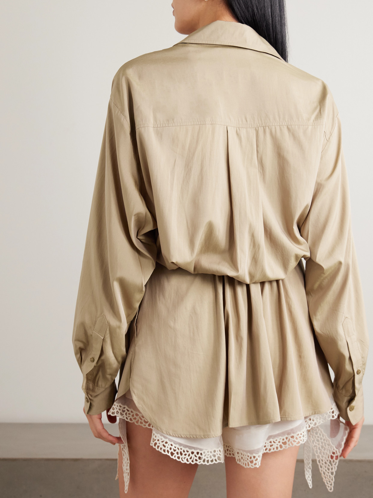Keren Belted Gathered Modal-Blend Wrap Blouse