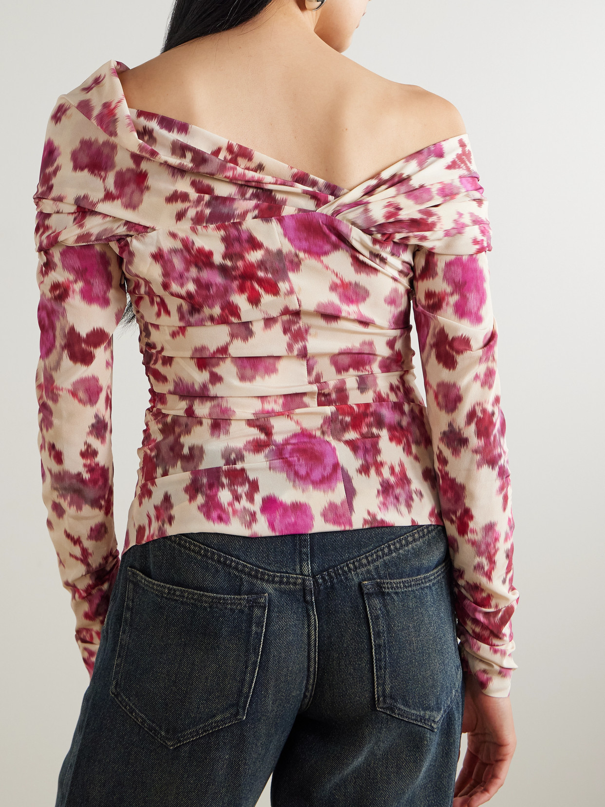 Danka Off-The-Shoulder Draped Floral-Print Stretch-Silk Top